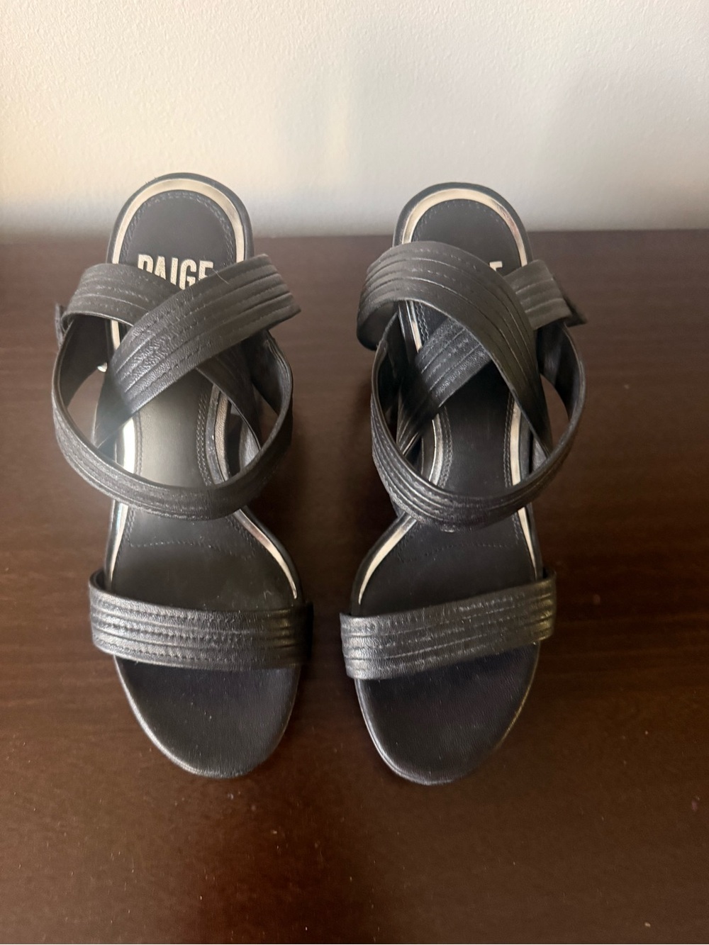 PAIGE Black Crisscross Elastic Wedge Sandals